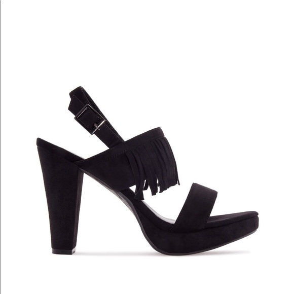 NIB Black Fringe Platform High Heel Sandals - Picture 8 of 8